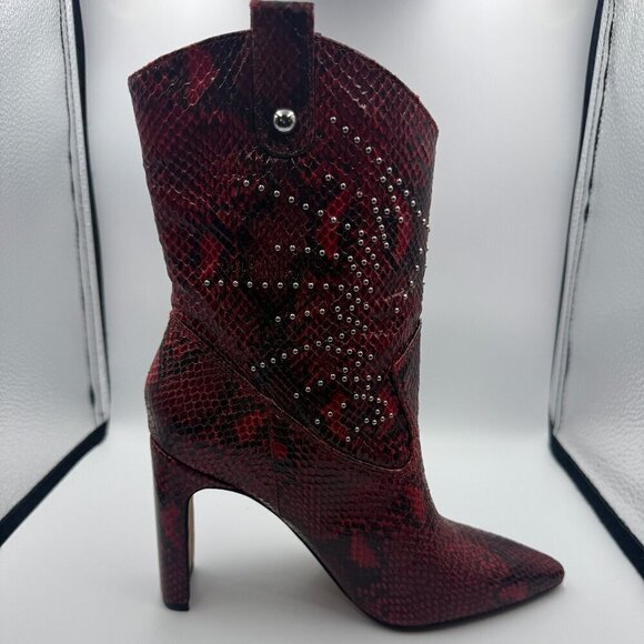 Jessica Simpson Cowgirl Cowboy Red Snake Print Studs Boots Size 6 - Picture 1 of 10